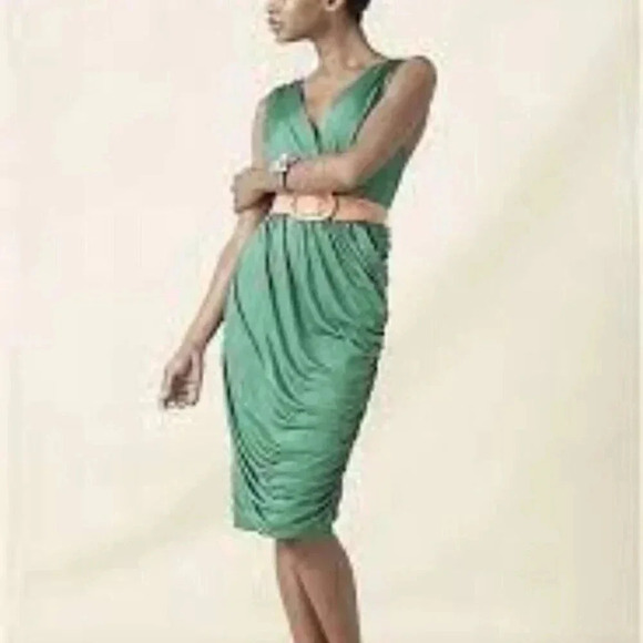 Anthropologie Deletta Emerald Green Wicklow Silk Midi Dress Ruched M - Picture 1 of 10